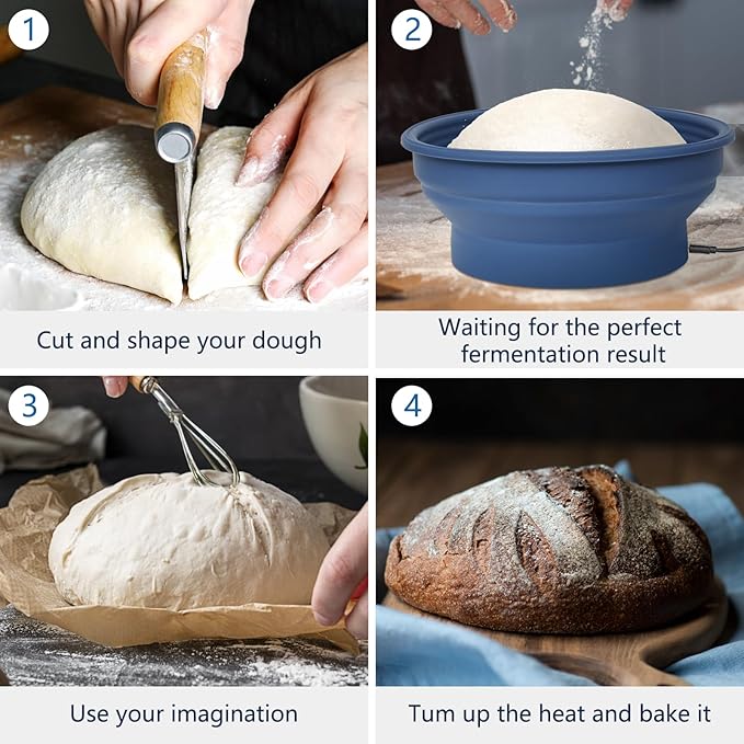 Electric Heating Bread Proofing Basket, Sourdough Starter Warmer - 4 Heat Settings, Foldable 9-Inch Sourdough Starter Kit, Banneton Sourdough Bread Baking Supplies