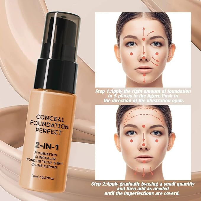 6 Colors Liquid Foundation Long-Lasting,Poreless Liquid Oil Concealer Foundation For All Skin Type,Waterproof & Sweat-Proof,Easy To Push Away,Flawless Finish Foundation,Balanced Skin Color-BrightBean Baby