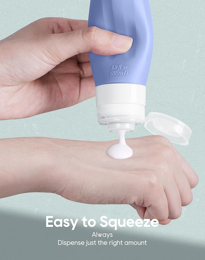 Morfone 16 Pack Silicone Travel Bottles Set for Toiletries TSA Approved Travel Containers Leakproof Squeezable Refillable Accessories 2oz 3oz for Shampoo Conditioner Lotion Liquids(Blue)-BrightBean Baby