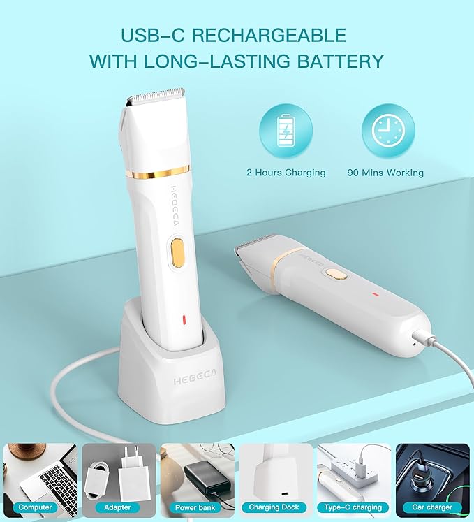 Bikini Trimmer for Women, 3in1 Electric Razor for Women with Facial Trimmers & Intimate Shaver for Sensitive Skin, Waterproof Wet & Dry Use Rechargeable Pubic Hair Trimmer Removal-BrightBean Baby