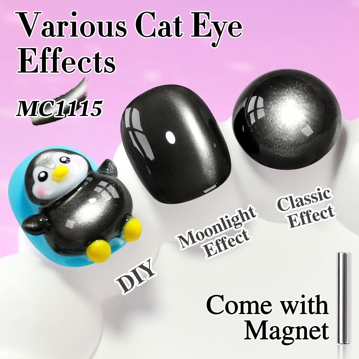 Double Rhythm Jelly Glass Cat Eye Gel Polish with Magnet 15ML Holographic Glitter Shimmer Translucent Sheer Color Magnetic Nail Polish Salon DIY at Home (Jelly Black-MC1115)-BrightBean Baby