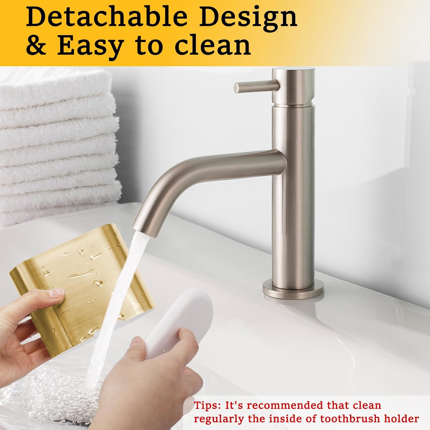 Chintu Toothbrush and Toothpaste Holder with Divider for Bathroom Countertop Organizer, Detachable for Easy Clean,Kids Electric Toothbrush Holders Storage Caddy for Family (Gold)-BrightBean Baby