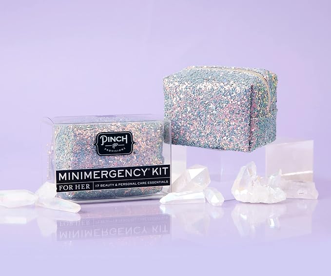Pinch Provisions Moonstone Glitter Minimergency Kit, includes 17 Travel-Sized Cosmetic Essentials, Convenient for Purses, Emergency Beauty Accessories, Gifts for Holiday’s & Birthday’s-BrightBean Baby