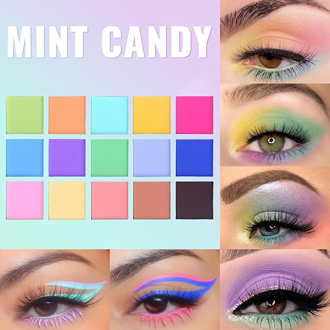 UCANBE Colorful Eyeshadow Palette Makeup Set, 2pcs 15 Shades Matte Shimmer Vibrant Neon Rainbow Pastel Eye Shadow Pallet with Soft Double Ended Brush, Summer Vibe Pigmented Blendable Eye Make Up Kit-BrightBean Baby