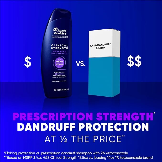 Head & Shoulders Clinical Dandruff Shampoo Twin Pack, Prescription Strength, Oil & Flake Control, Seborrheic Dermatitis Relief, Citrus, 13.5 Fl Oz Each (Set of 2)-BrightBean Baby