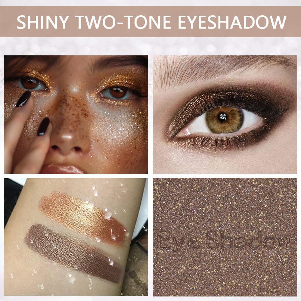 Double color eye shadow, Eyeshadows Creamy, high pigment eye makeup palette, matte shimmer metal eye shadow powder, Blendable, Ultra-Pigmented, Easy to Apply, Matte & Shimmer, (03)-BrightBean Baby