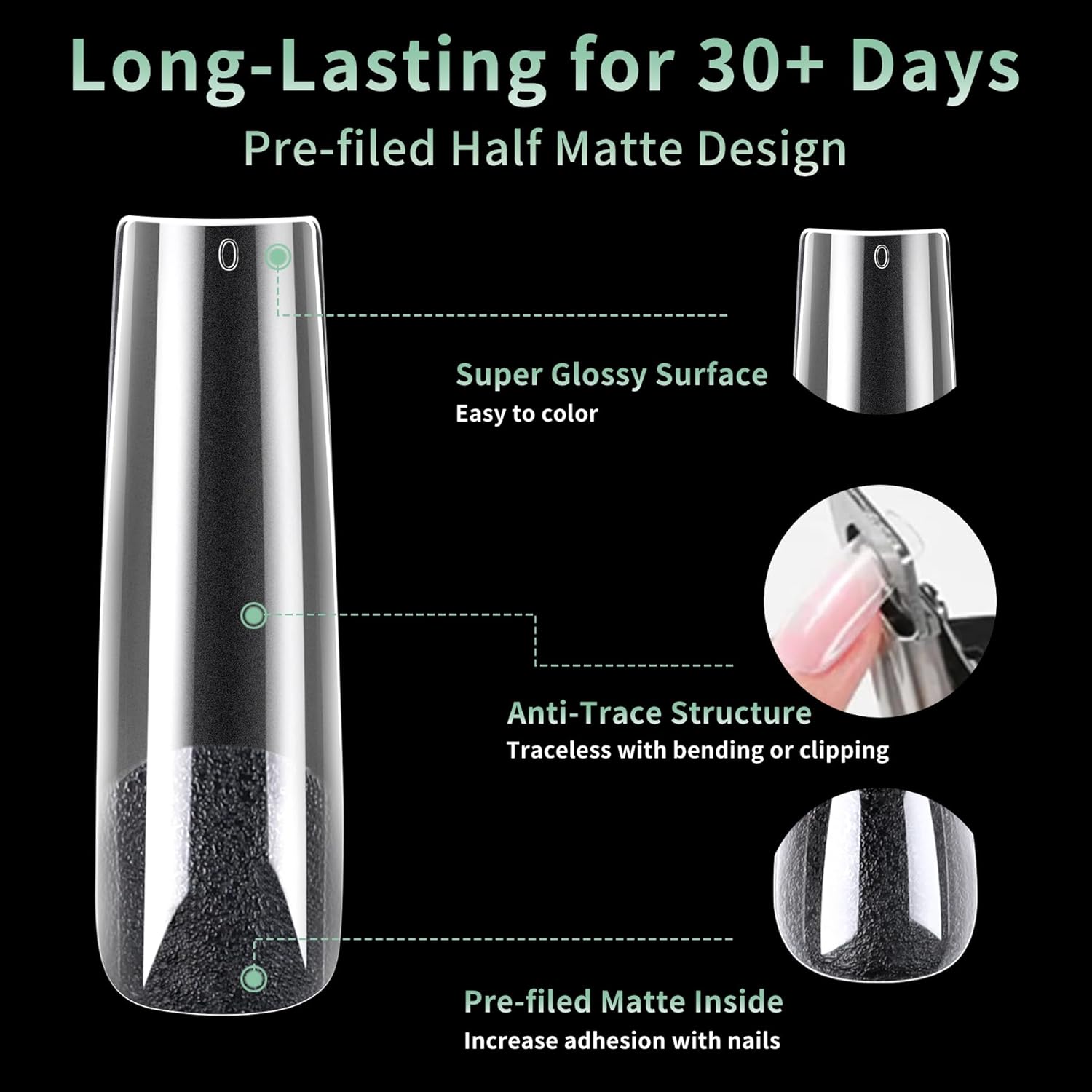 XXL Long Square Nail Tips, 120pcs Acrylic Fake Nails Gel Nail Tips Soft, Full Cover Pre-Shaped Matte Clear Press on Nails for Extension, Diy at Home Manicure 12 Sizes-BrightBean Baby