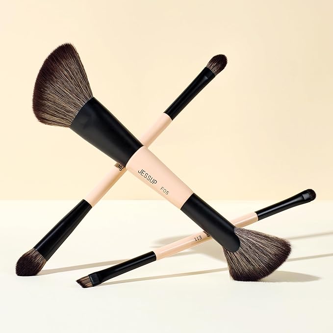 Jessup Travel Makeup Brushes Set 3pcs, Double Sided Contour Brush Dual Ended Eye Shadow Shader Eyeliner Brush, Multi-functional Makeup Set Peach Dust T507-BrightBean Baby