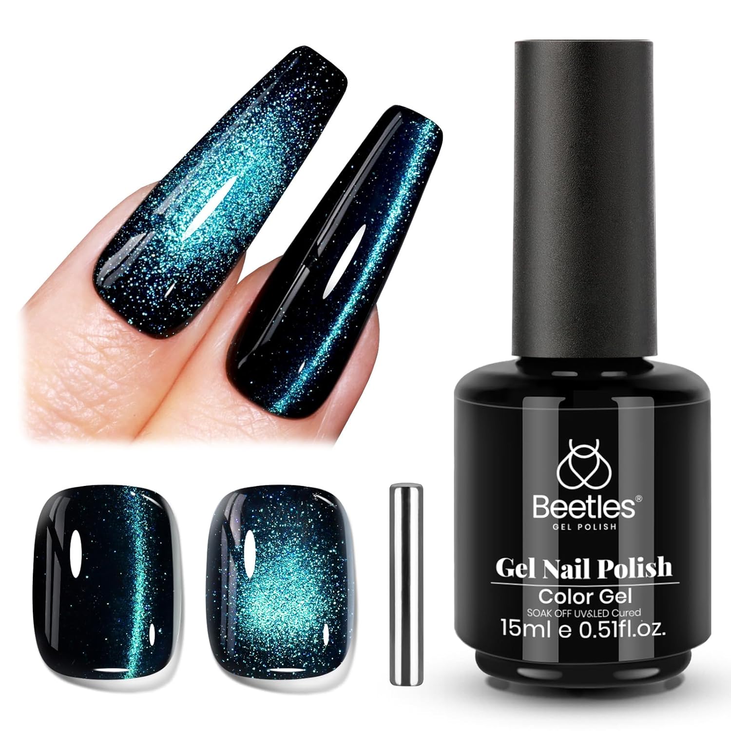 Beetles Chameleon Cat Eye Gel Polish - 15ML Blue Cat Eye Glitter Gel Polish 9D Magnetic Soak Off UV Shimmer Velvet Gel Mermaid Tears Series Nail Art DIY Manicure Gifts for Women-BrightBean Baby