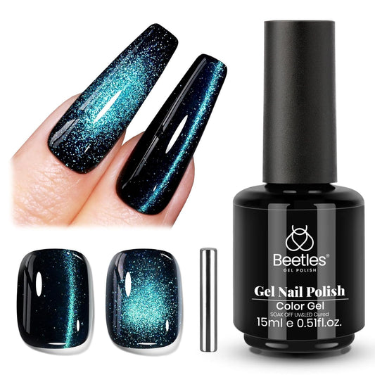 Beetles Chameleon Cat Eye Gel Polish - 15ML Blue Cat Eye Glitter Gel Polish 9D Magnetic Soak Off UV Shimmer Velvet Gel Mermaid Tears Series Nail Art DIY Manicure Gifts for Women-BrightBean Baby