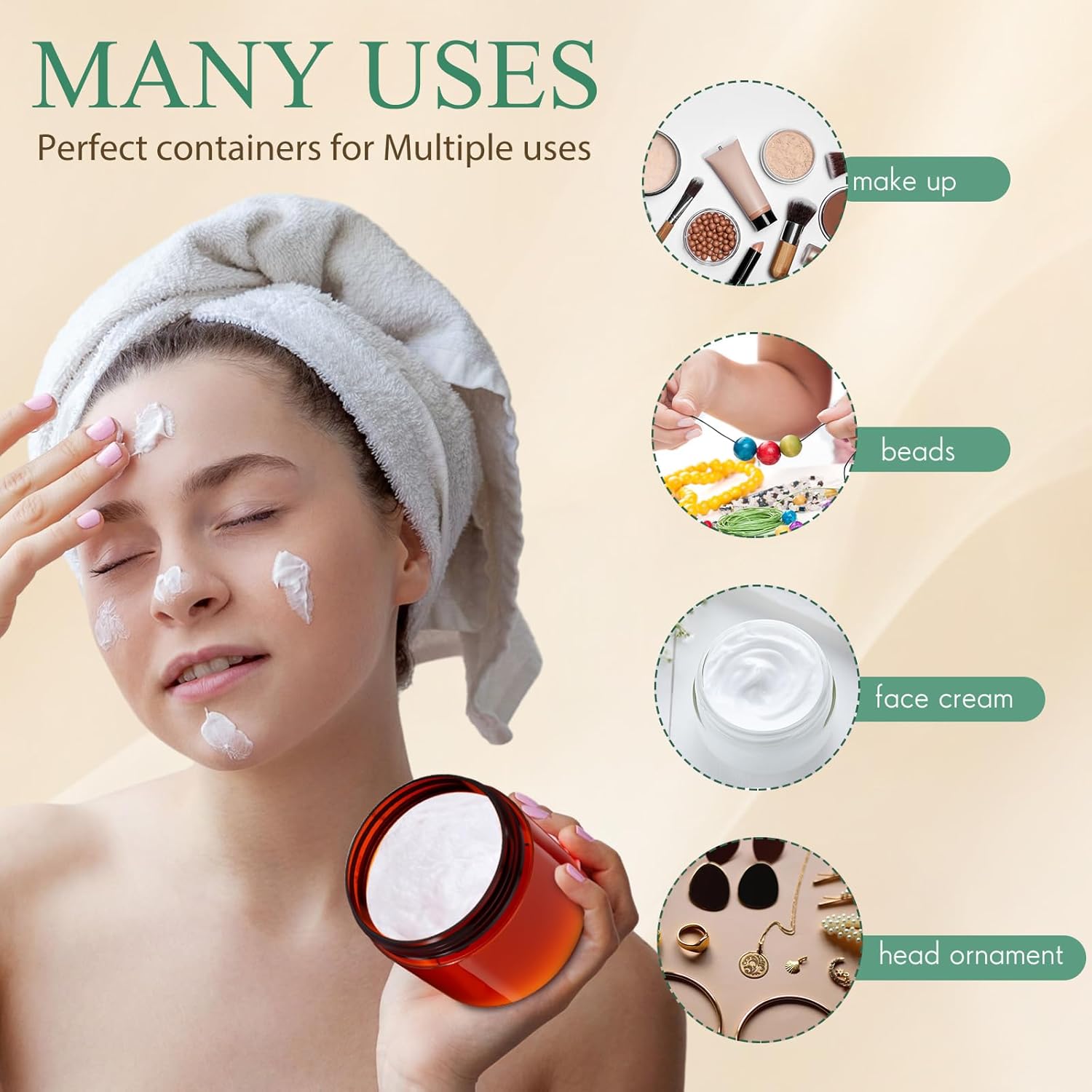 SATINIOR 100 Pcs Plastic Jars with Lids Small Containers Lids Wide Mouth Small Plastic Containers for Lotion Cream Rhinestones Body Butters Travel Storage(6 oz, Amber)-BrightBean Baby