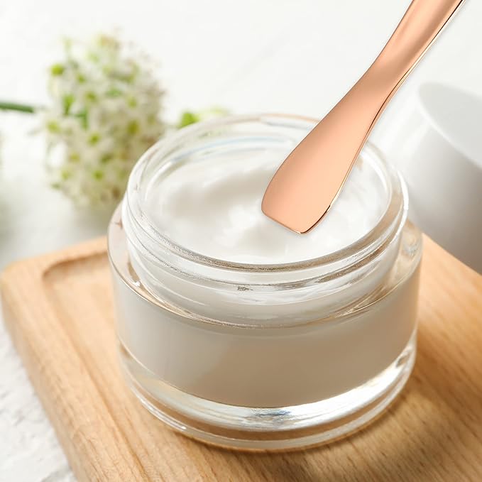 VOCOSTE 3 Pcs Makeup Spatula Mini Spoon, Eye Cream Massage Sticks Beauty Scoop, for Facial Cosmetic Face Cream, Heart Shape 2.36"x0.49", Rose Gold Tone-BrightBean Baby