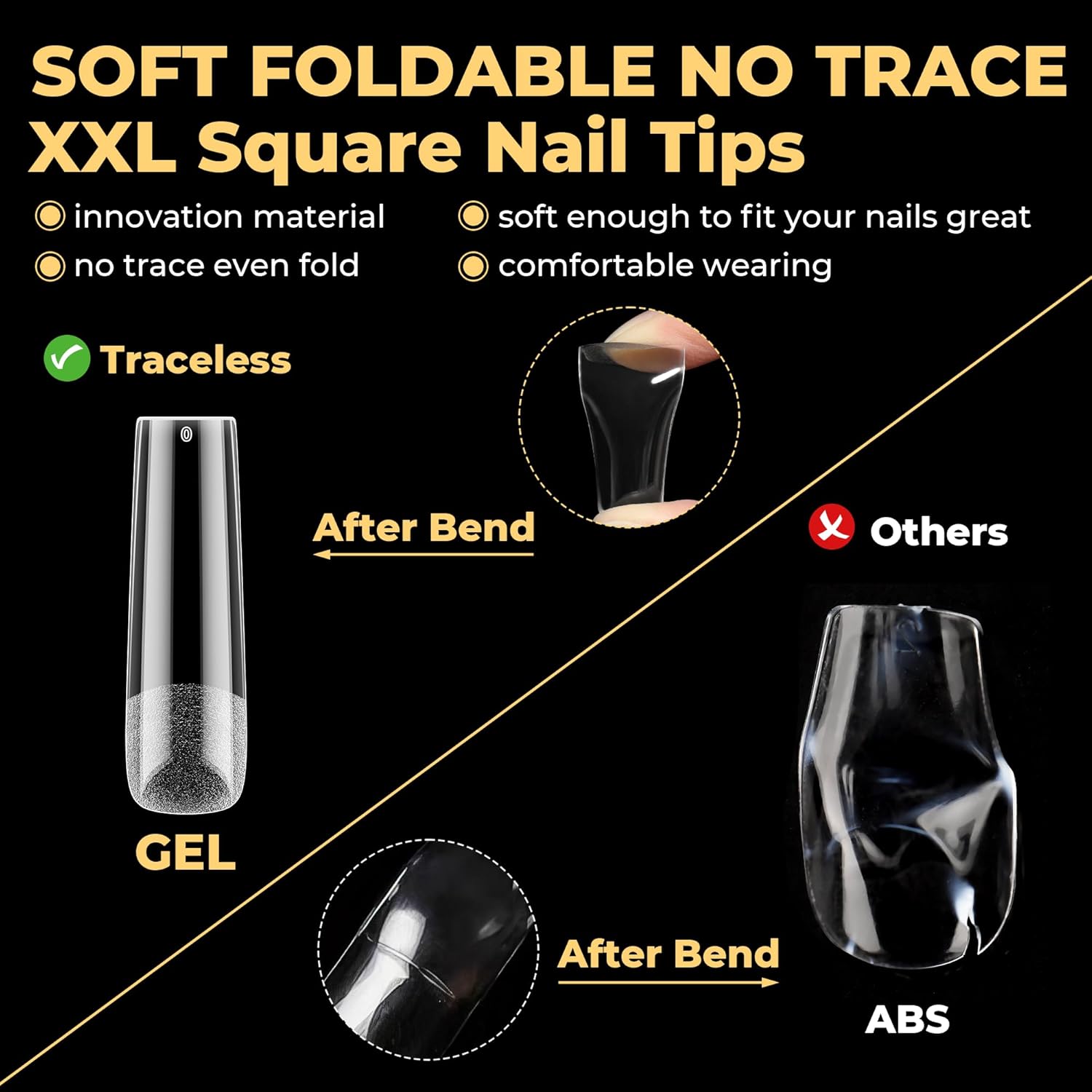 UNA GELLA Extra Long Tapered Sqaure Nail Tips, No C Curve Pre-file 120Pcs Square Press on Nails XXL Long Square Gel Nail Tips Full Cover Acrylic Straight for Nails Extension Art DIY Salon 12 Sizes-BrightBean Baby