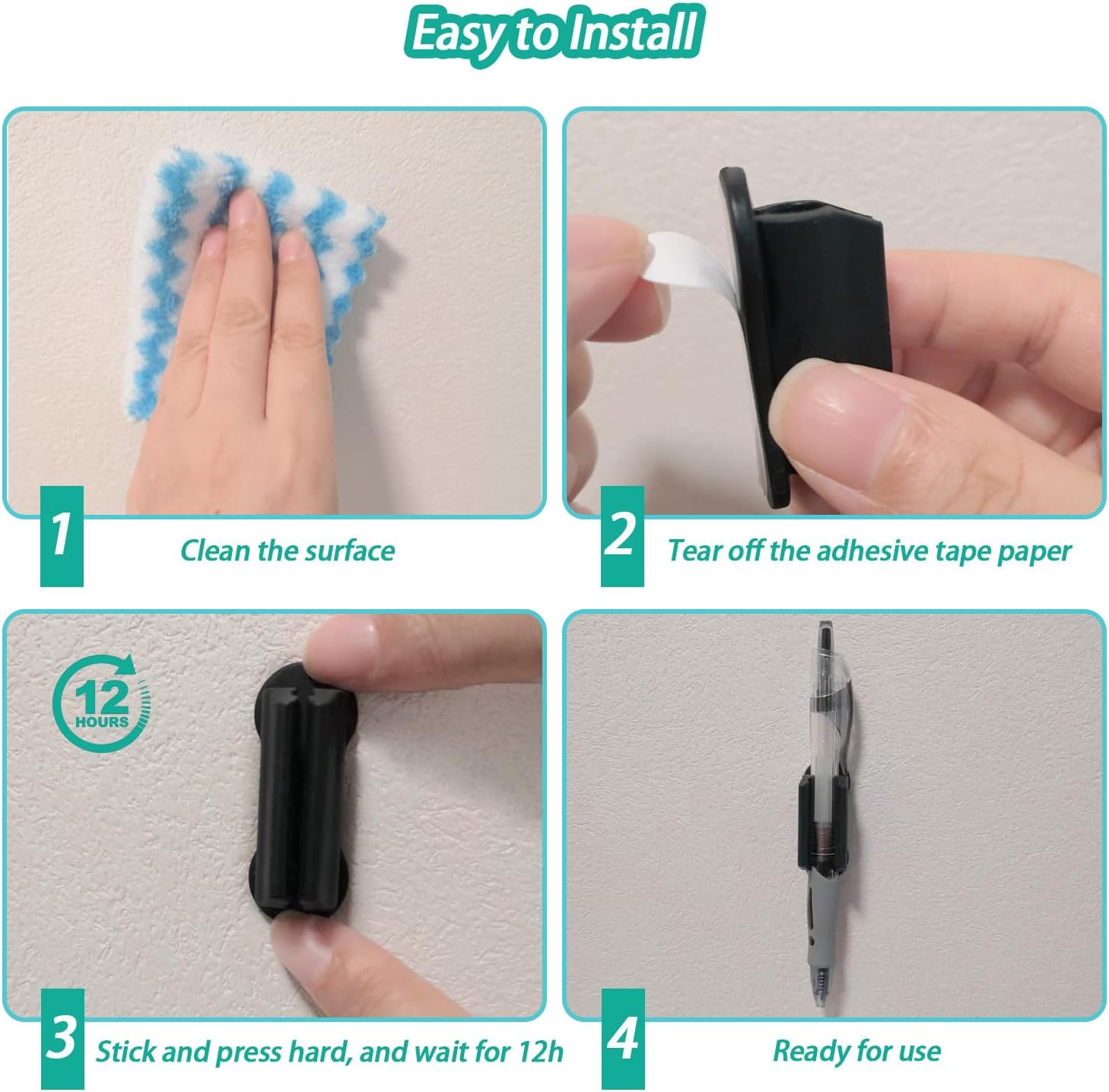 Adhesive Pen Holder for Wall Pencil Holder for Desk Organizer, 6Pack Silicone Pen Holders for Clipboard, Marker Holder Sticky Pen Holder for Desk, Office Teacher Supplies Stylus Holder (6 black)-BrightBean Baby