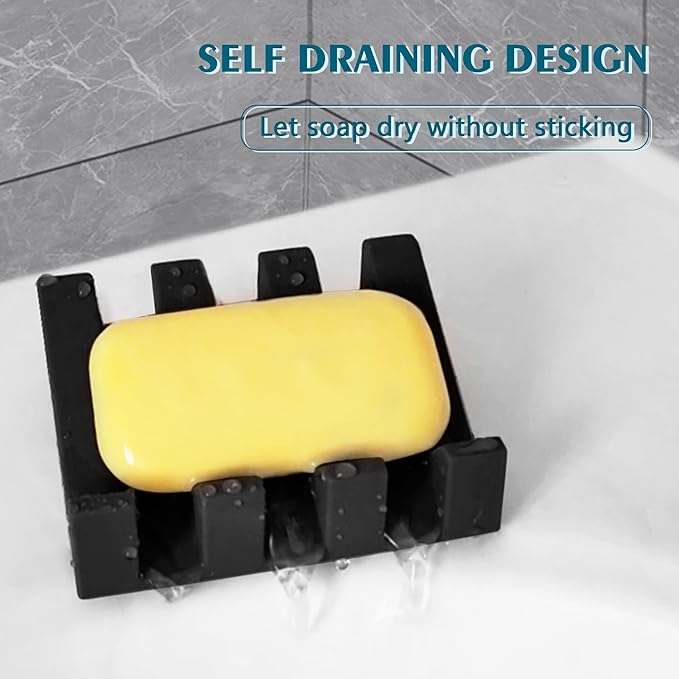 Self Draining Soap Dish,Silicone Suction Cup Soap Holder, Bathroom Soap Dish for Bar Soap,Can Extend Soap Life,Bathroom, Bath Tub, Kitchen Sink (4, Black)
