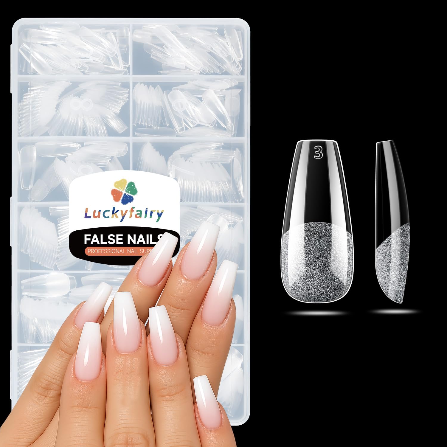 Medium Coffin Gel Nail Tips, 504pcs Soft Gel Pre-Shaped Acrylic Fake Nails, Half Matte Full Cover Clear Press on Flase Nail Tips for Extension Nail Manicure Home DIY 12 Sizes Gelly Tips-BrightBean Baby