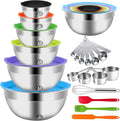 Mixing Bowls with Lid Set, 27PCS Kitchen Utensils Metal Bowl Stainless Steel Nesting Bowls, Measuring Cups and Spoons, Egg Whisk for Baking
