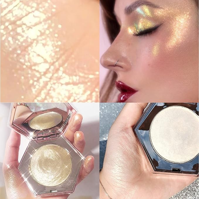 Erinde Champagne Gold Face Highlighter Makeup Palette, Shimmer Diamond Glitter Highlighter Powder for Face Body, Face Highlighters Makeup & luminizers Palette, Long-Lasting Lightweight, 03#-BrightBean Baby