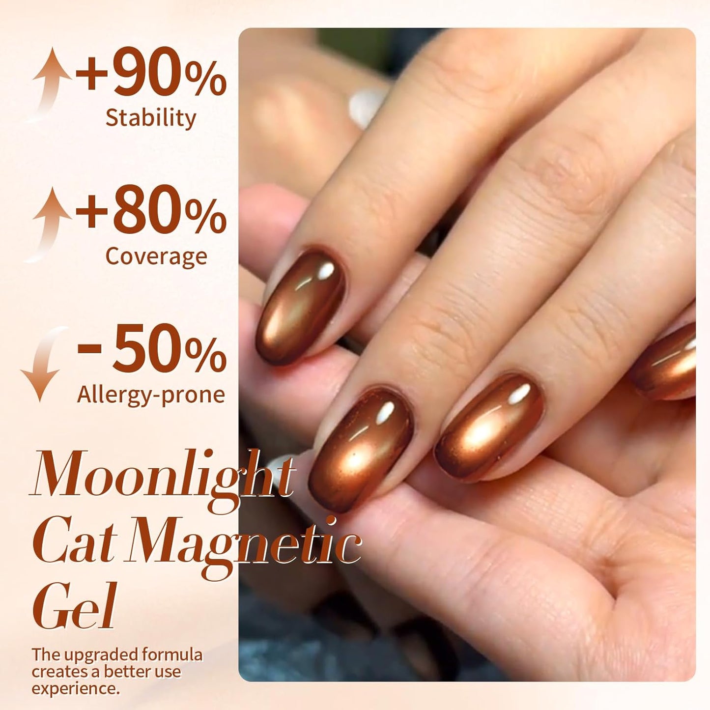 Born Pretty Cat Magnetic Eye Gel Nail Polish, Brown Moonlight Cat Magnetic Gel, Fall Winter Glitter Magnetic Soak Off U v Nail Gel Diy Art for Girls Women 15ML-BrightBean Baby