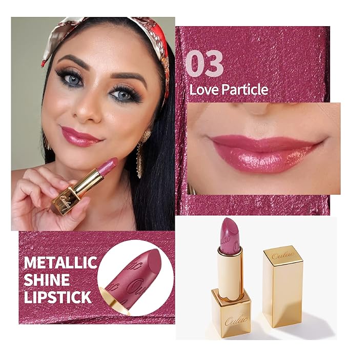 Oulac Metallic Lipstick Set- Dark Lipcolor with Moisturizing Formula, Vegan Beauty, Full-Coverage Lip Color, Christmas Gifts for Women, 4.3g X 3PCS-BrightBean Baby
