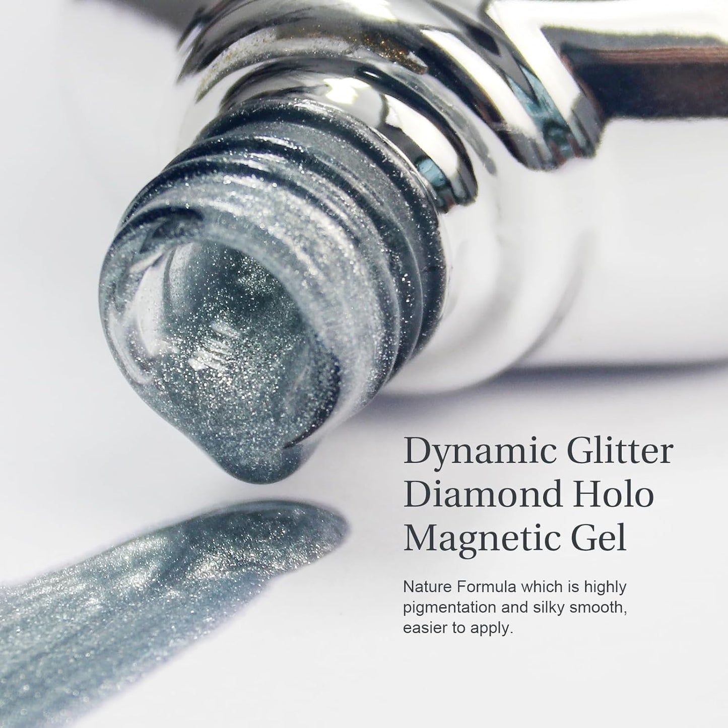 Cat Eye Gel Nail Polish with Magnet Stick, 15ml Glitter Holographic Nail Polish, Magnetic Effect Gel for Home DIY Manicure Gift, Silver Dust-BrightBean Baby