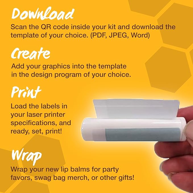 Nature's Bees - DIY Bulk Lip Balm Kit, Natural Cherry Flavor - 48 Blank Lip Balm Tubes w/ 60 Labels - Easy to Use - Customizable Templates - Beeswax, Cocoa Butter, Coconut Oil, Aloe - .15 oz (4.2g)-BrightBean Baby