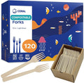 CORAL Light Brown 100% Compostable Forks - 120 Heavy Duty Forks (7.0 inch) - Break Resistant with Smooth Edges, Ocean Friendly Alternative to Plastic Silverware - Biodegradable & Disposable Forks