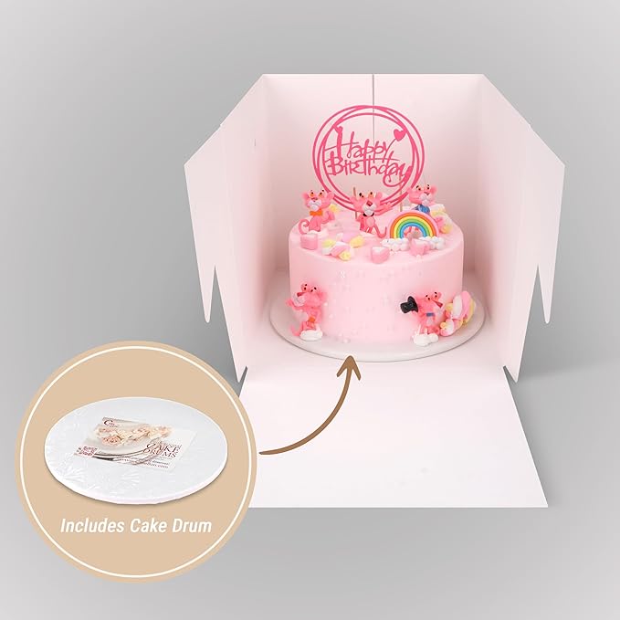 Cakebon Cake Boxes with Boards - 12 Inch Round Cake Drum White (3-pack) - Box With Window for Birthdays, Weddings and Parties