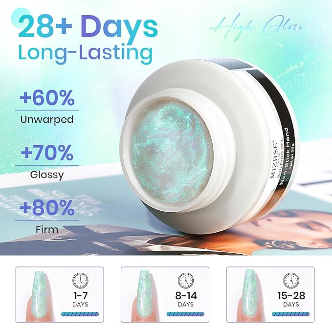 MIZHSE Mermaid Aurora Solid Builder Gel, 1oz Hard Gel for Nails 3D Non-sticky Builder Gels Polish Soak Off for Nails Salon Home DIY Manicure-BrightBean Baby