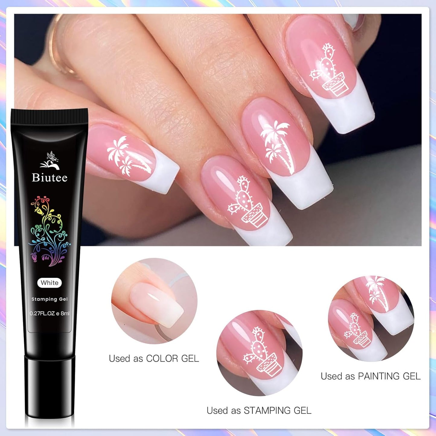 Biutee Nail Stamper Kit 16Pcs Nail Art Stamping Plate 8 Colors Stamp Polish Gel Silicone Stamper Scraper with Storage Bag, Nail Stamp Plates Love Flower Butterfly Leaf Template Halloween Design Gift-BrightBean Baby