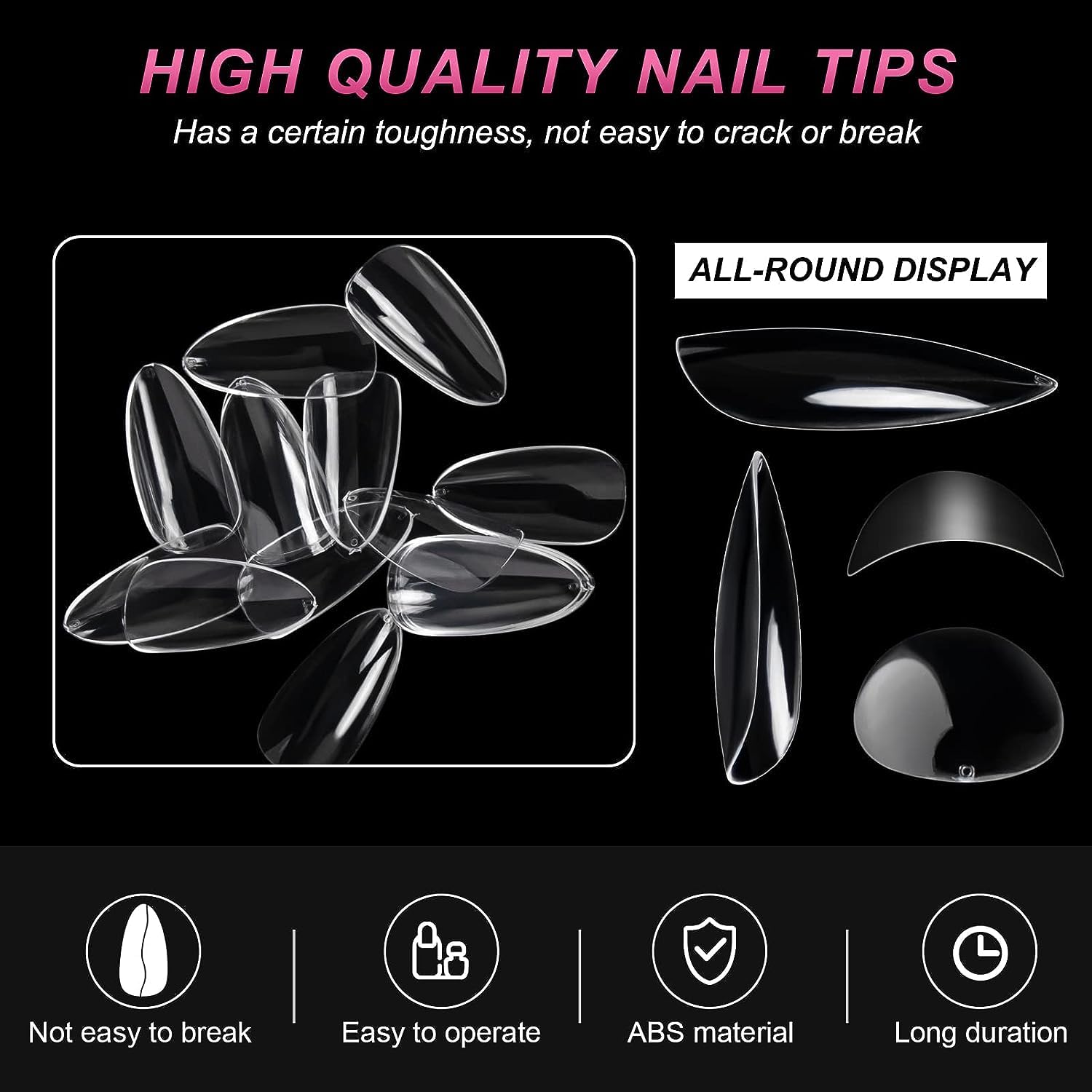 1000PCS Short Almond Nail Tips - Acrylic Nails Tips, ToouYoun 10 Sizes Soft Gel Full Cover Nail Tips with Box for Nail Art Salons and Home DIY-BrightBean Baby