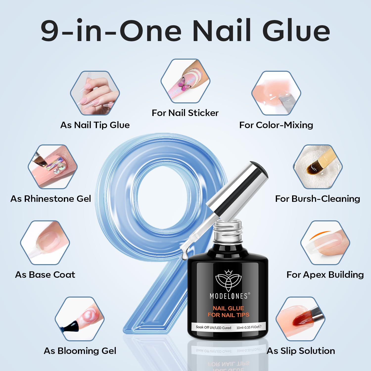 modelones Extra Short Almond Gel Nail Tips Kit, 9-in-One Nail Glue with Portable U V Lamp 216Pcs 12Sizes Pre-Etched Press ons Fake Acrylic Extension Kit DIY Salon Gift for Women-BrightBean Baby