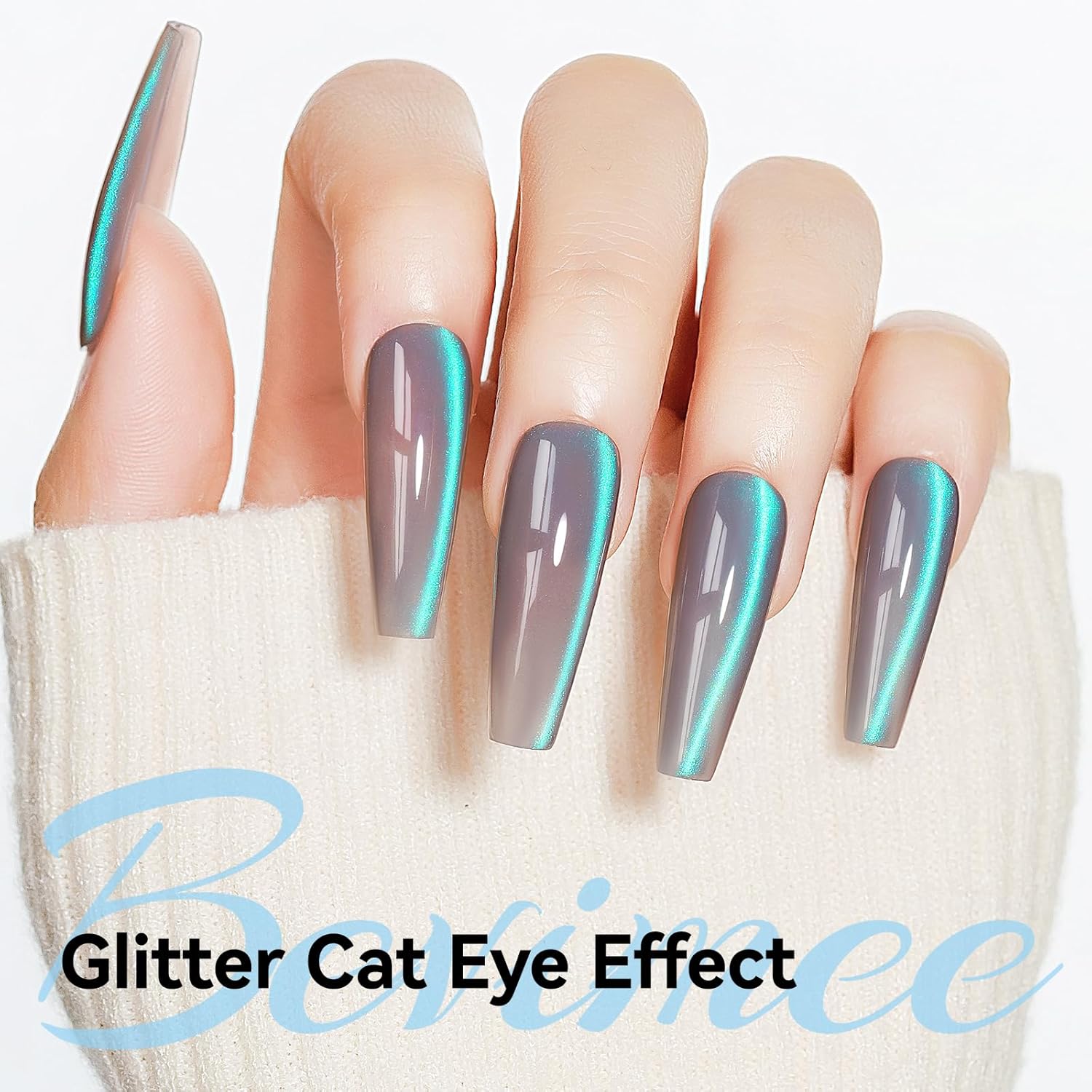 Cat Eye Gel Polish, Glass Blue Glitter Cateye Magnetic Nail Polish Magic Holographic Effect, UV Gel Sparkle Crystal Jelly Color Manicure for Nail Salon DIY At Home-BrightBean Baby
