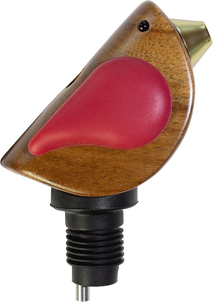 Songbird Specialties Wine Bottle Pourer, Fun Wine Pourer Spout Sings While It Pours, Airtight Wine Bottle Sealer, Acacia Wood with Red Wings