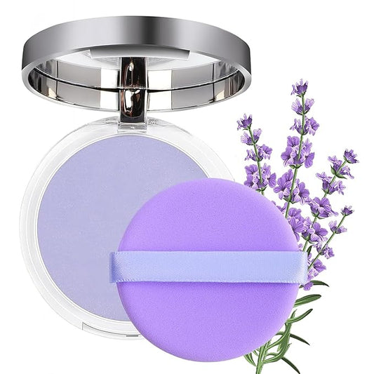 Chillab Lavender Matte Powder Oil Control Face Makeup Setting Powder, Chillab Polvo Compacto with Mini Powder Puff, for Silky Blurring Oil Control Long-Lasting Makeup-BrightBean Baby