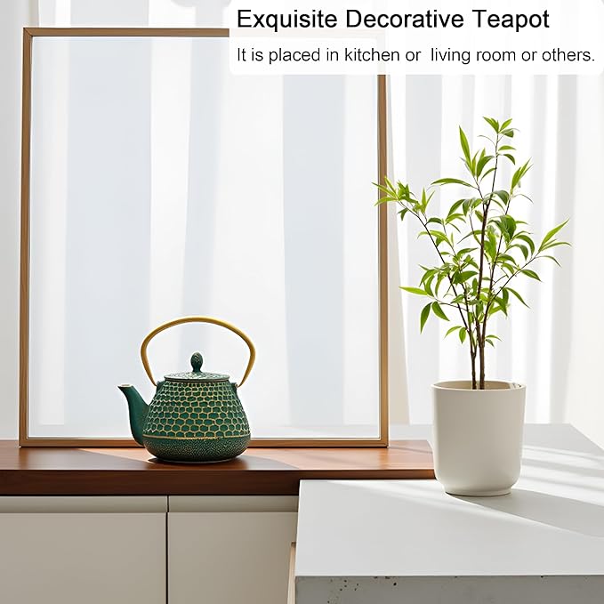 YJX Cast Iron Teapot and Cups Set, 33.8oz Hexagon Pattern Tea Pot Enameled Interior, Tea Kettle for Stovetop, Japanese Teapot Set with Teacups for Adults, Green Kettle with Infuser for Loose Leaf