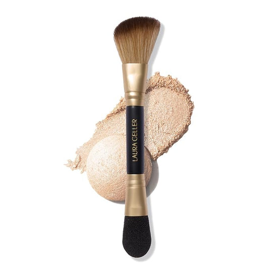 LAURA GELLER NEW YORK Dual-Ended Highlighter Brush - Multipurpose Makeup Brush for Highlighter, Blush, Bronzer and More - Includes Dual-Fiber Vegan Bristles and Satin Paddle for Flawless Application-BrightBean Baby