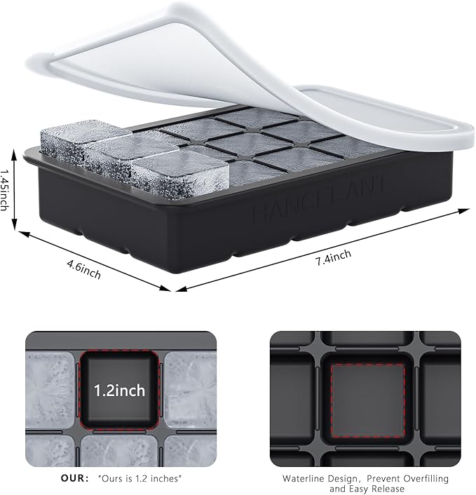 Silicone Ice Cube Tray 3 Pack, HANCELANT Ice Cube Mold, Ice Trays for Freezer with Lid for Whiskey, Baby Food, BPA Free, Easy Release