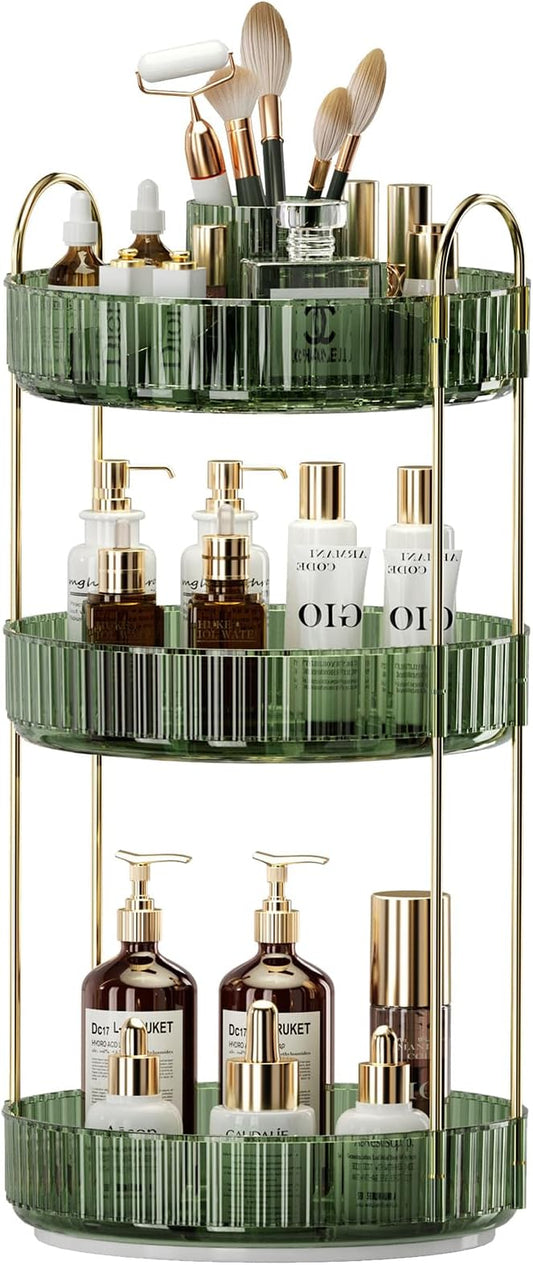 360° Rotating Makeup Organizer, Large-Capacity Skincare Make Up Storage 3 Tier Perfume Organizers Cosmetic Dresser Organizer with Makeup Brush Holder, Fits Bedroom, Bathroom, Vanity Shelf Countertop-BrightBean Baby