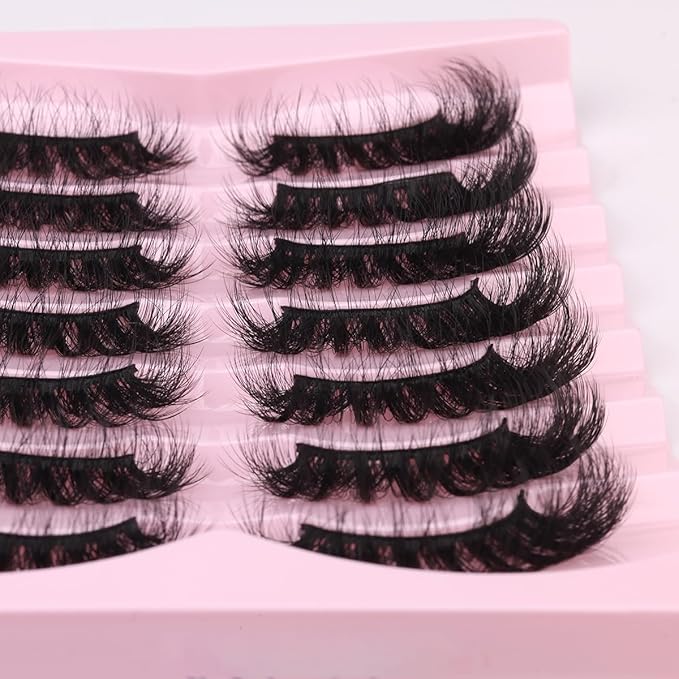 Mink Lashes Fluffy D-Curl False Eyelashes 20mm Long Volume Lashes That Look Like Extensions Cat Eye Fake Lashes Faux Mink Strip Lashes Pack 7 Pairs-BrightBean Baby