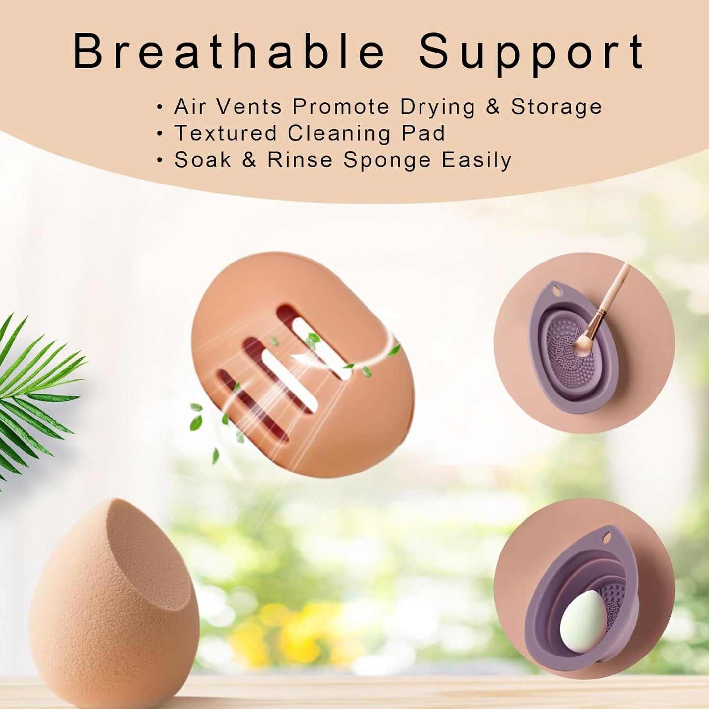 Silicone Makeup Brush Holder Set – Portable Travel Makeup Brush Holder with Makeup Sponge Holder and Foldable Cleaning Bowl – Upgraded 3-in-1 Cosmetic Organizer Set (coffee color)-BrightBean Baby