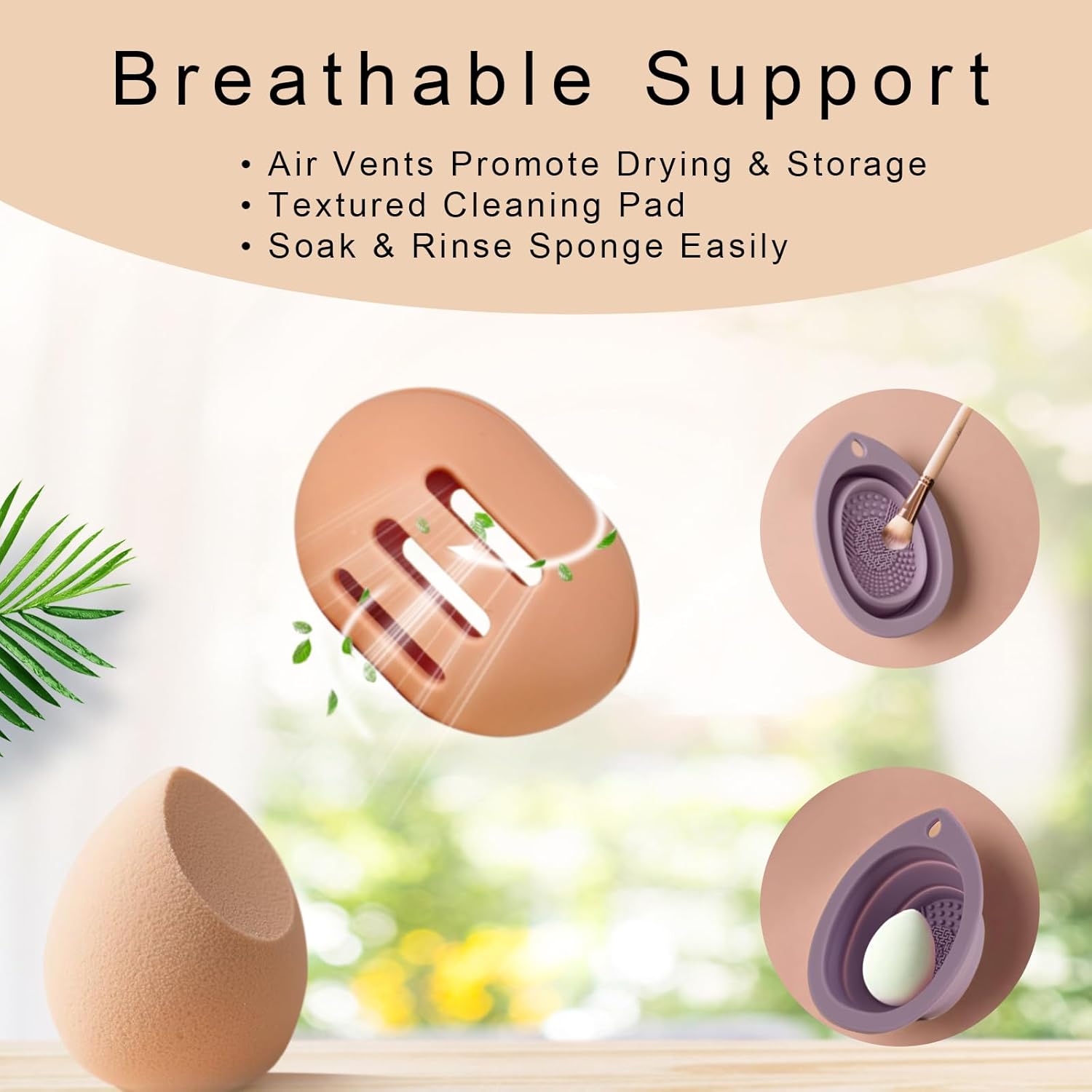 Silicone Makeup Brush Holder Set – Portable Travel Makeup Brush Holder with Makeup Sponge Holder and Foldable Cleaning Bowl – Upgraded 3-in-1 Cosmetic Organizer Set (coffee color)-BrightBean Baby