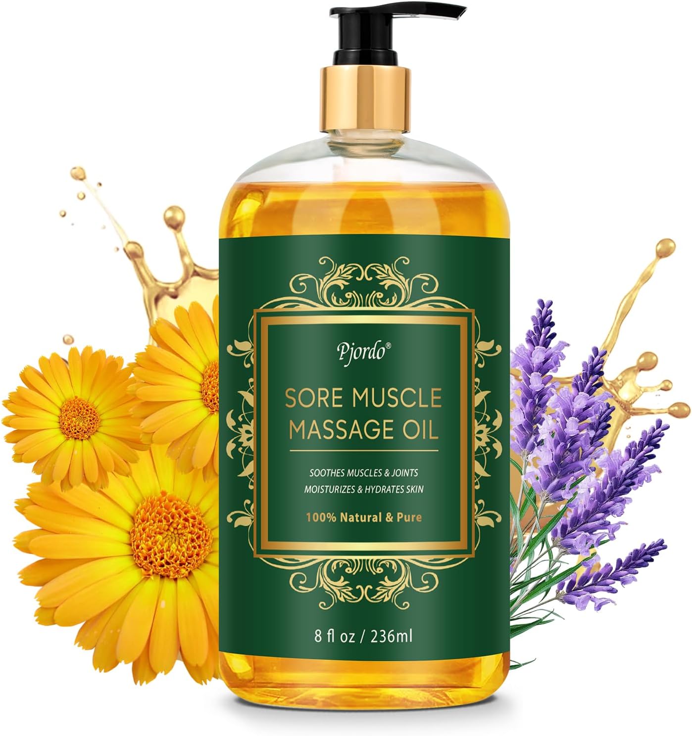 Sore Muscle Massage Oil for Massage Therapy, 8 FL OZ Natural Body Massage Oil with Lavender Oil, Arnica & Chamomile Extract, Soothes Muscle and Joint for Professional & Home Use-BrightBean Baby