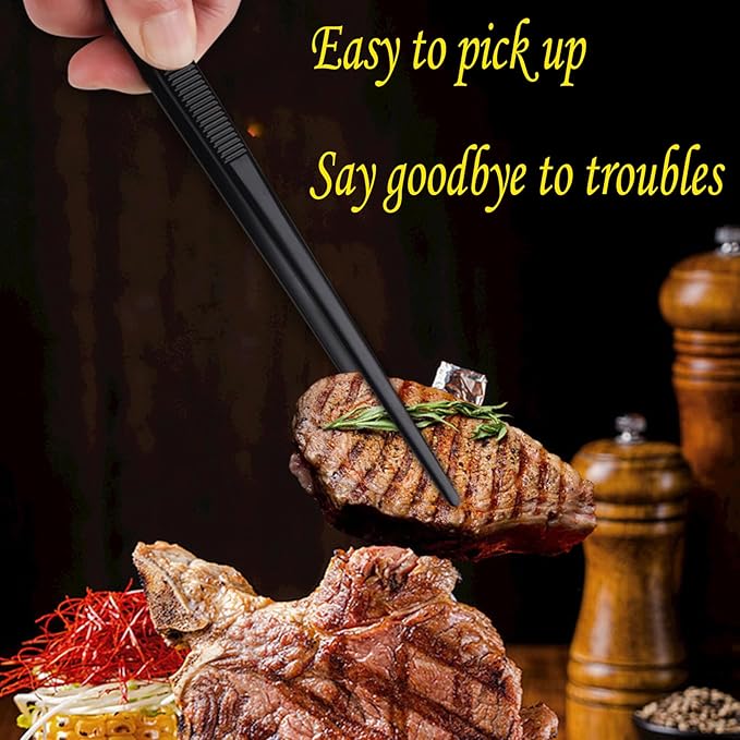 Professional Stainless Steel Food Tongs Stainless Steel Kitchen Tweezers Tongs Set 11.8 Inch Professional Chef Cooking Tools for BBQ Plating Baking (3, Black)