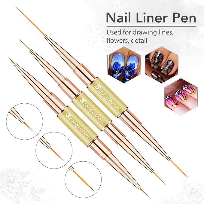 Nail Art Brushes for Nail Art, Professional 5Pcs Double-Ended Acrylic Nail Brush Set for Details, Long Lines, Ombre & 3D Design-Perfect for DIY Manicures & Salons (Gold)-BrightBean Baby