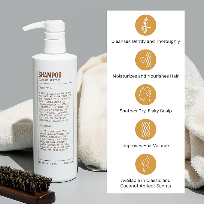 Blu Atlas Men's Natural Shampoo – Organic, Sulfate-Free, Paraben-Free – Deep Cleansing & Hydrating – Coconut Apricot Scent – Made in America – 16 oz-BrightBean Baby