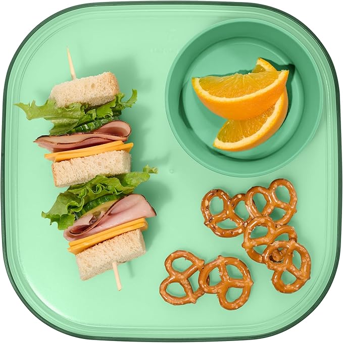 Madesmart Dipware Reusable Dining Plate/Serving Tray for Appetizers and Snacks, Food-Safe Appetizer Serving Platter with Removable Dip Bowl, Sage