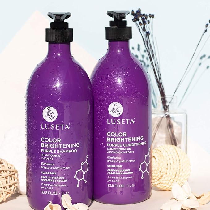 L LUSETA Color Brightening Purple Shampoo and Conditioner Set for Blonde and Gray Hair, Infused with Cocos Nucifera Oil to Help Nourish, Moisturize and Condition Hair, 2x33.8oz-BrightBean Baby