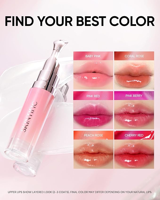 Hydrating Brightening Lip Serum, Nourishing Hydration Tinted Lip Stain, Plumping Lip Gloss with Polypeptide Squalane (03 Cherry Red)-BrightBean Baby