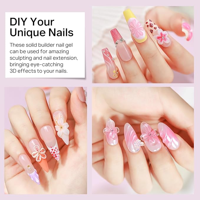 MIZHSE 2PCS 60g Clear and White Solid Builder Gel for Nails, 3D Sculpting Gel for Nail Art with Gold Silver Chrome Powder Nail Form Molding Builder Gels Kit for Women Home DIY Manicure-BrightBean Baby